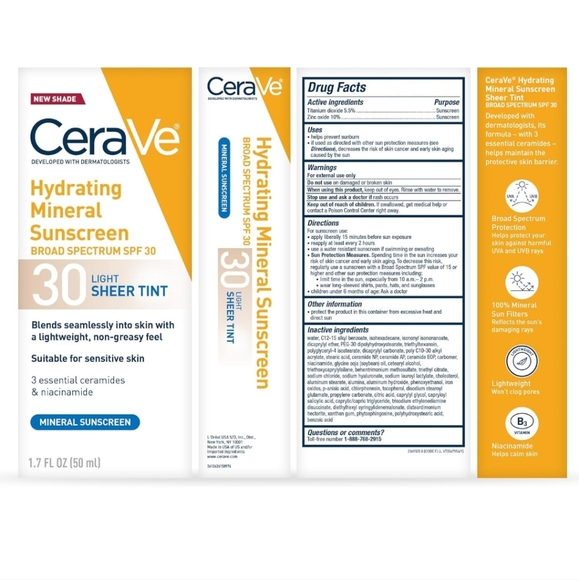 CeraVe Hyrating Mineral Lotion With Sunscreen Light Sheer Tint 1.7 fl oz - Picture 5 of 7